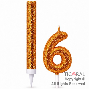 SET BENGALA Y VELA NUMERAL NUMERO 6 CON GIBRE ORO